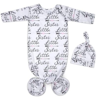 Newborn Knotted Gown 0-6 Months Girl Breathable Sleeper Gowns with Hat Set