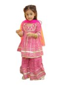 BownBee Girls Cotton Leheriya Print Kurta Sharara Set with Dupatta, Leheriya Ethnic Wear for Every Occasion