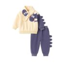 Bold N Elegant Kids Fleece Lined Winter Sweatshirt, Joggers & Muffler Set | Warm Dino & Panda Print Co-Ord Set for Boys & Girls Upto 6 Years