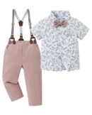 SANMIO Toddler Baby Boy Clothes Suit Gentleman Wedding Outfits, Formal Dress Shirt with Bowtie