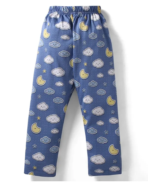 Teddy Sinker Knit Full Sleeves Co-ords Night Suit With Cloud Print - Blue - Image 5