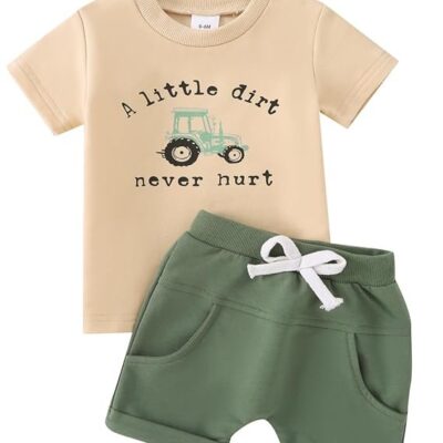 Yvowming 0-4T Toddler Baby Boy Clothes Kids Summer Truck Print T Shirt Short Set with Pockets