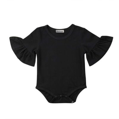 Infant Baby Girl Basic Bell Short Sleeve Cotton Romper Bodysuit Tops Clothes (Black, 0-3 Months)