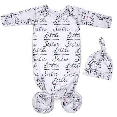Newborn Knotted Gown 0-6 Months Girl Breathable Sleeper Gowns with Hat Set