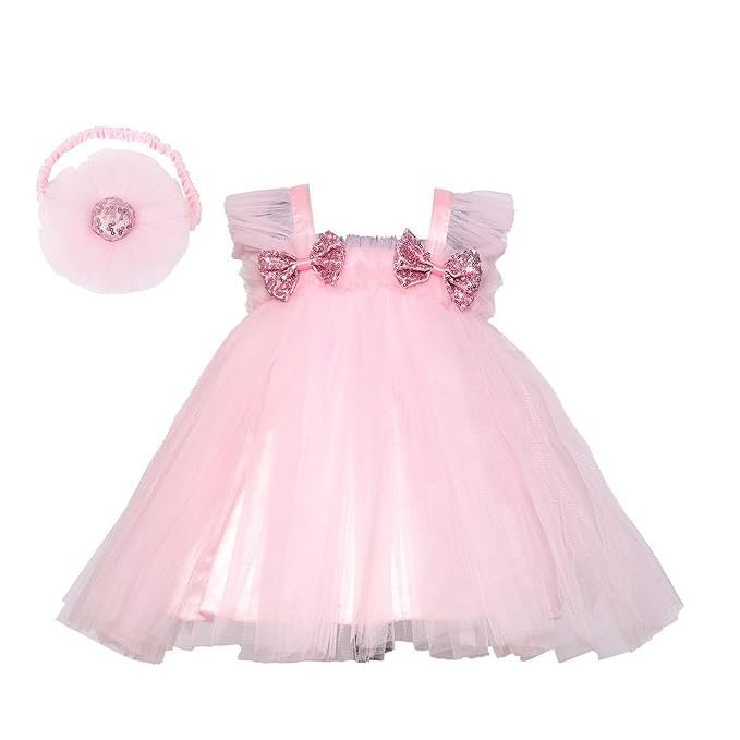 PINK WINGS Baby Girl Net Knee Length Tutu Party Frock with Headband