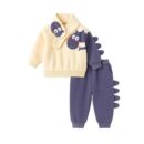 Bold N Elegant Kids Fleece Lined Winter Sweatshirt, Joggers & Muffler Set | Warm Dino & Panda Print Co-Ord Set for Boys & Girls Upto 6 Years