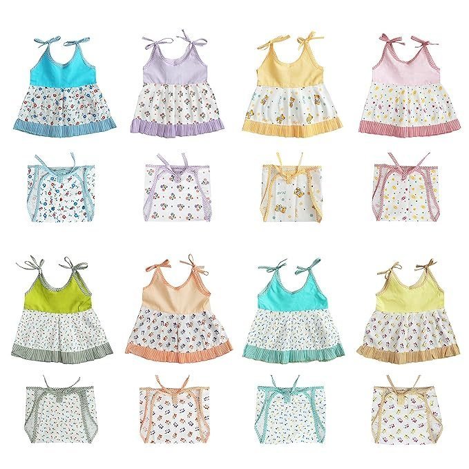 ABOUT SPACE New Born Baby Clothes - (Set of 8) New Born Baby Cotton Frocks with Nappies for Baby Girls - Multicolor Sleeveless Printed Jhabla Baby Wear, Infant Clothing Combo