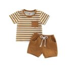 VISGOGO Baby Boy Summer Clothes Outfits Set Short Sleeve Striped T-Shirt Tops + Short Pants 6 12 18 24 Months 2T 3T