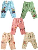 BabyNoor Unisex Cotton Pyjama Pant Set of 5 | Soft & Stretchable Sleepwear Pants Combo for Boys & Girls | Multicolored Cartoon Prints, Comfortable Nightwear for Kids